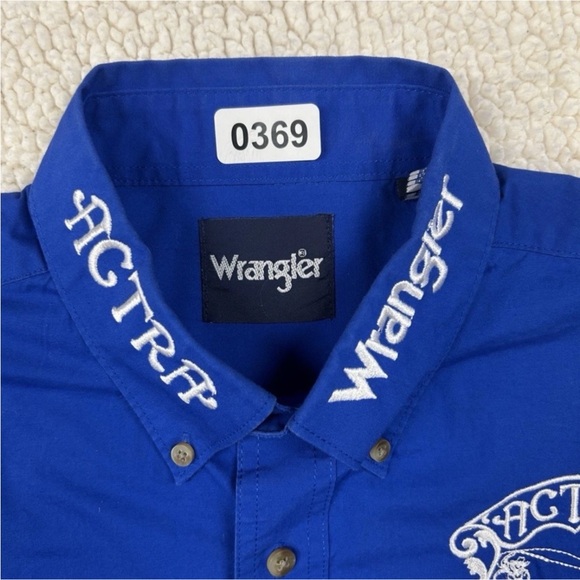 Wrangler National Patriot ACTRA Western Shirt Blue Men’s Large Tall Embroidered - Picture 4 of 8